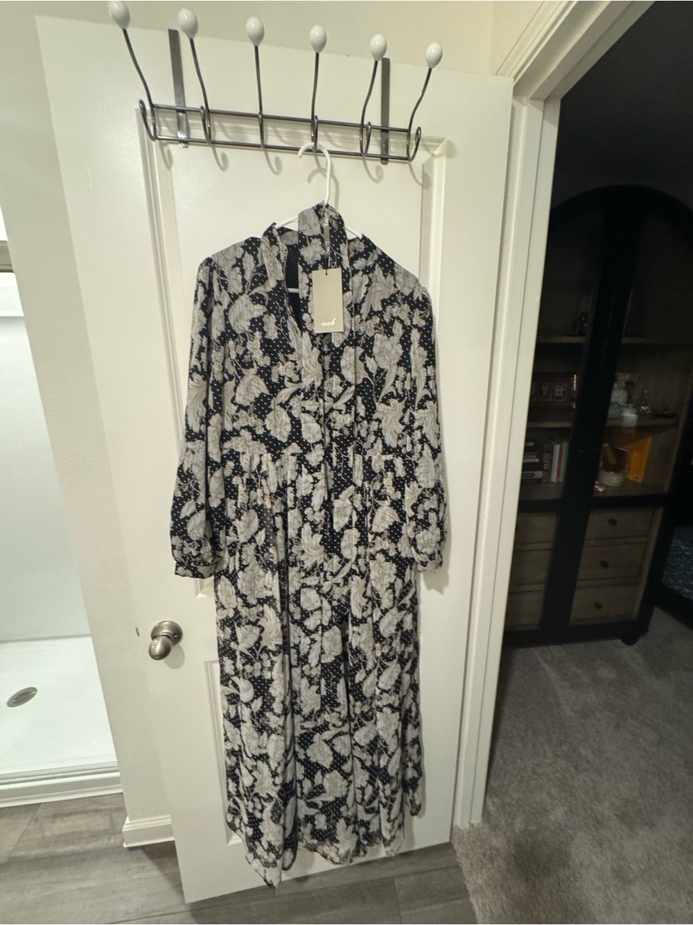 Long Sleeve Black and White Floral Maxi Dress